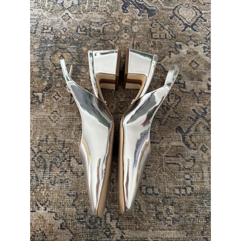 Sam Edelman Ronnie Silver Sling Back Heels Sandals Size 11 M EUC